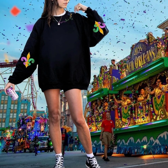 Women’s Mardi Gras Long Sleeve Crewneck Pullover - Picture 3 of 5